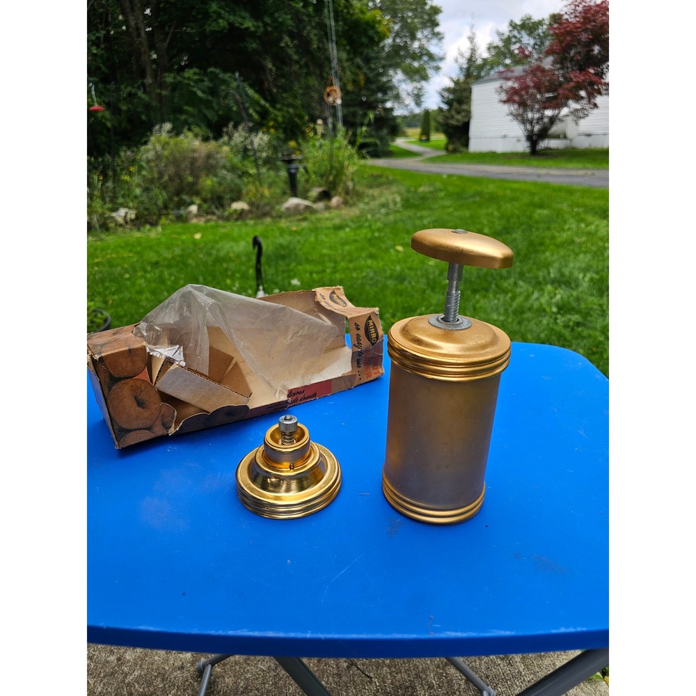 Vintage Mirro Aluminum Donut Maker Gold Tone Manual Plunger Kitchen Tool USA